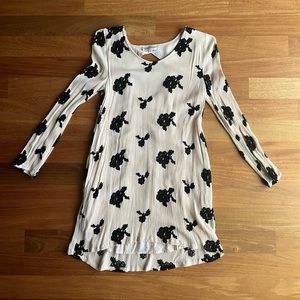 Cream & Black Embroidered Floral Long Sleeve Dress